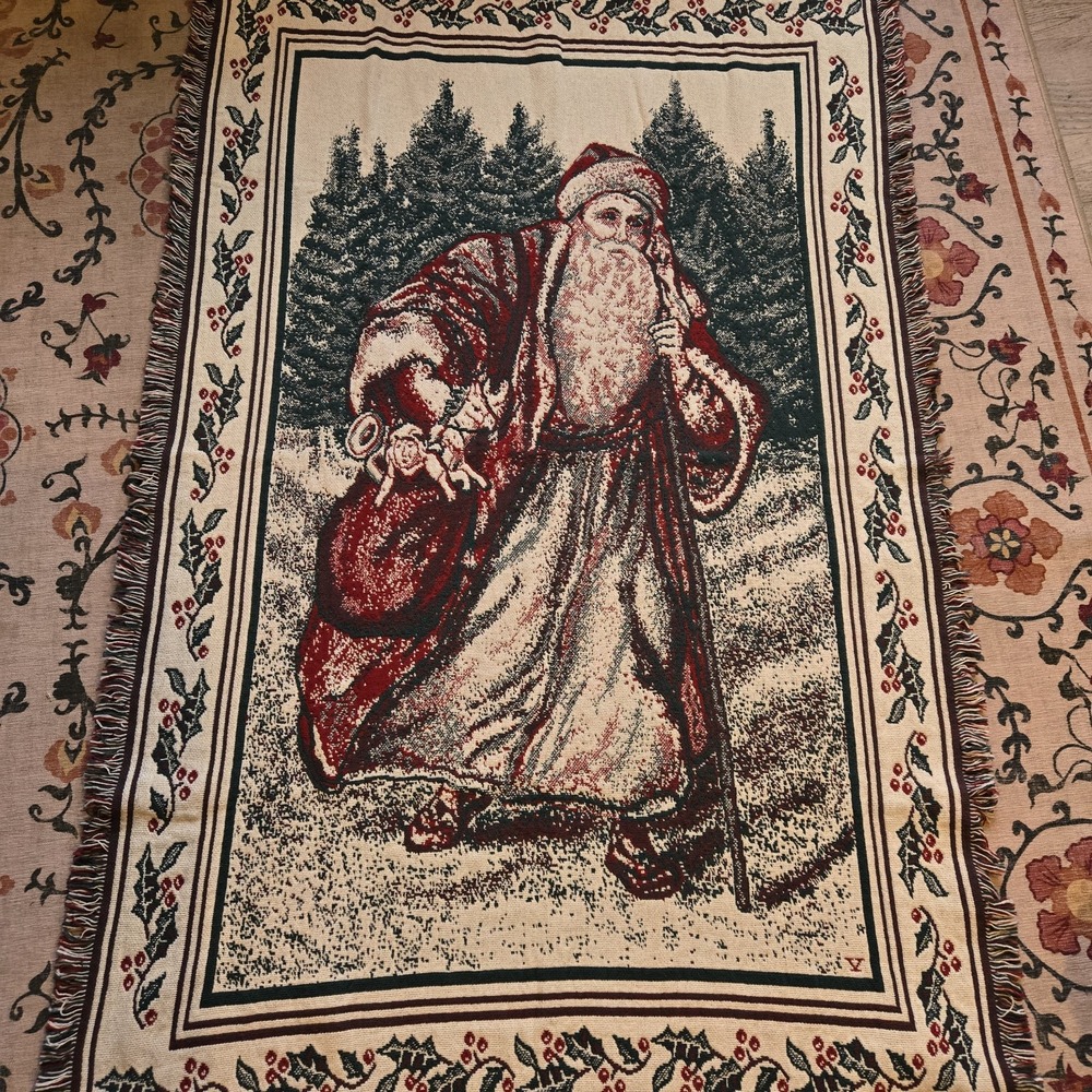 Cotton Elegance 100% Cotton Jacquard Throw Blanket Santa Xmas 46"x67"‎  USA Made